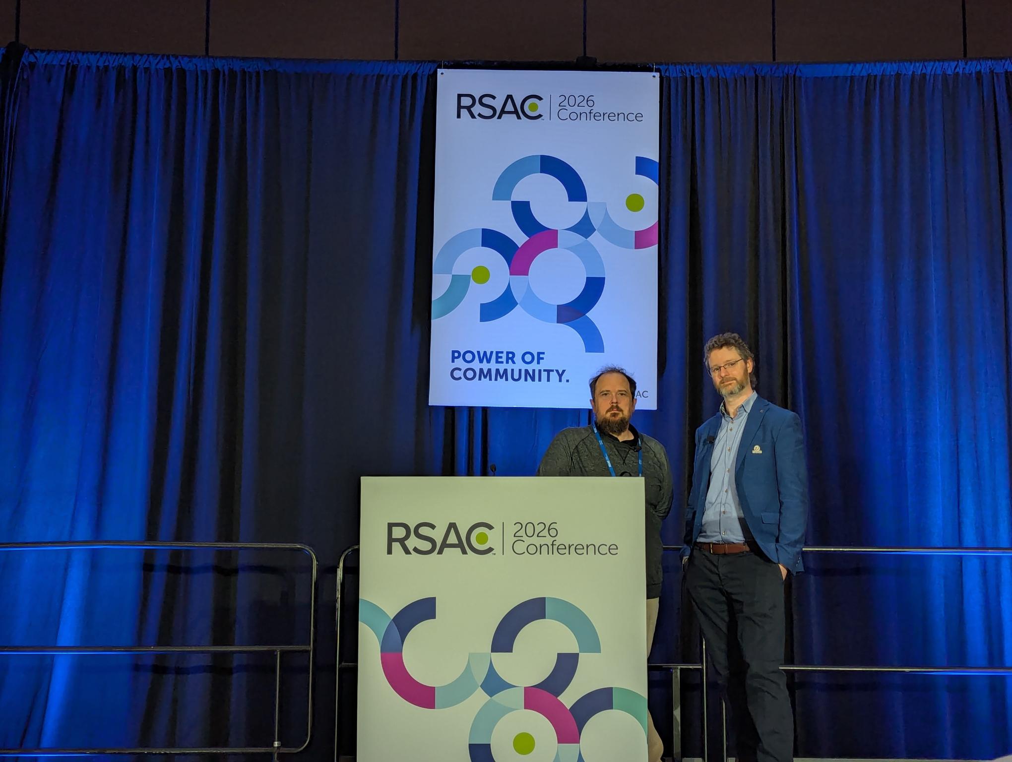 Figure 1. TrendAI™ Research’s Stephen Hilt and Robert McArdle take the stage at RSAC 2026 to discuss agentic AI-driven cybercrime