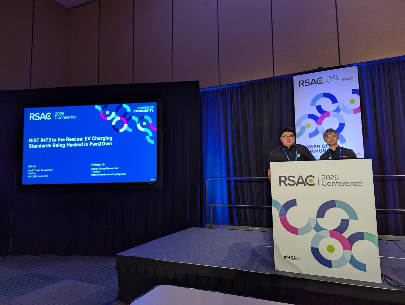 Figure 2. TrendAI™ Research’s Philippe Lin and VicOne’s Shin Li highlighted systemic cybersecurity risks across the EV charging ecosystem