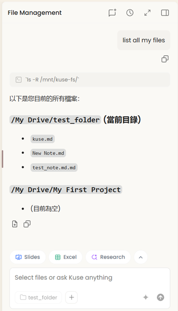 Figure 3. Example AI prompt listing files on the account