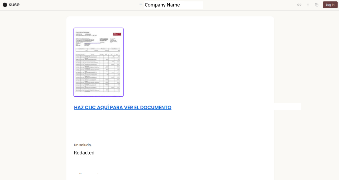 Figure 5. Blurred fake document with link hosted on Kuse.ai