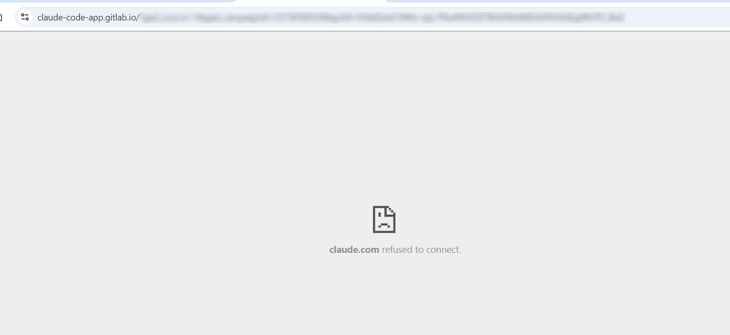 Figure 6. Error page when buttons on the fake page are clicked