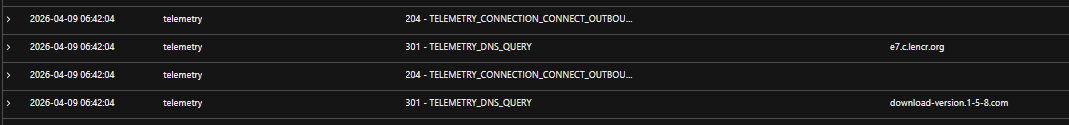 Figure 8. Outbound network connections and domain queries after user execution of malicious PowerShell commands