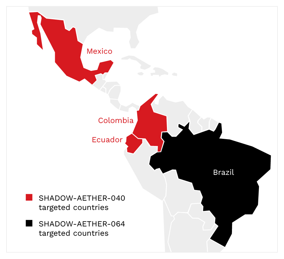 Figure 1. Countries targeted by SHADOW-AETHER-040 and SHADOW-AETHER-064