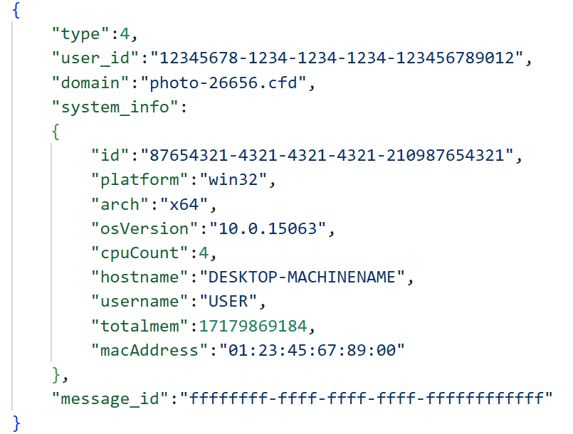 Figure 19. JSON contained in the “type:4” endpoint information transmission (some values shown as examples)