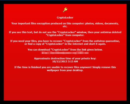 Captura de tela de uma mensagem do CryptoLocker