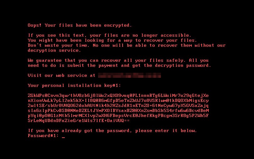 Captura de tela de uma mensagem de ransomware