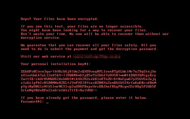 Zrzut ekranu przedstawiający komunikat ransomware