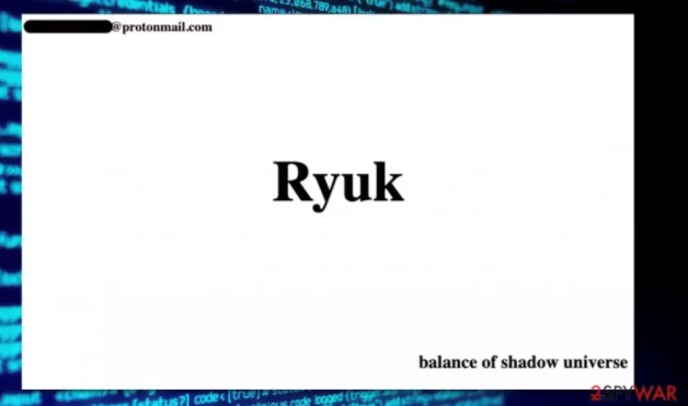 Immagine di una schermata Ryuk che indica un'infezione