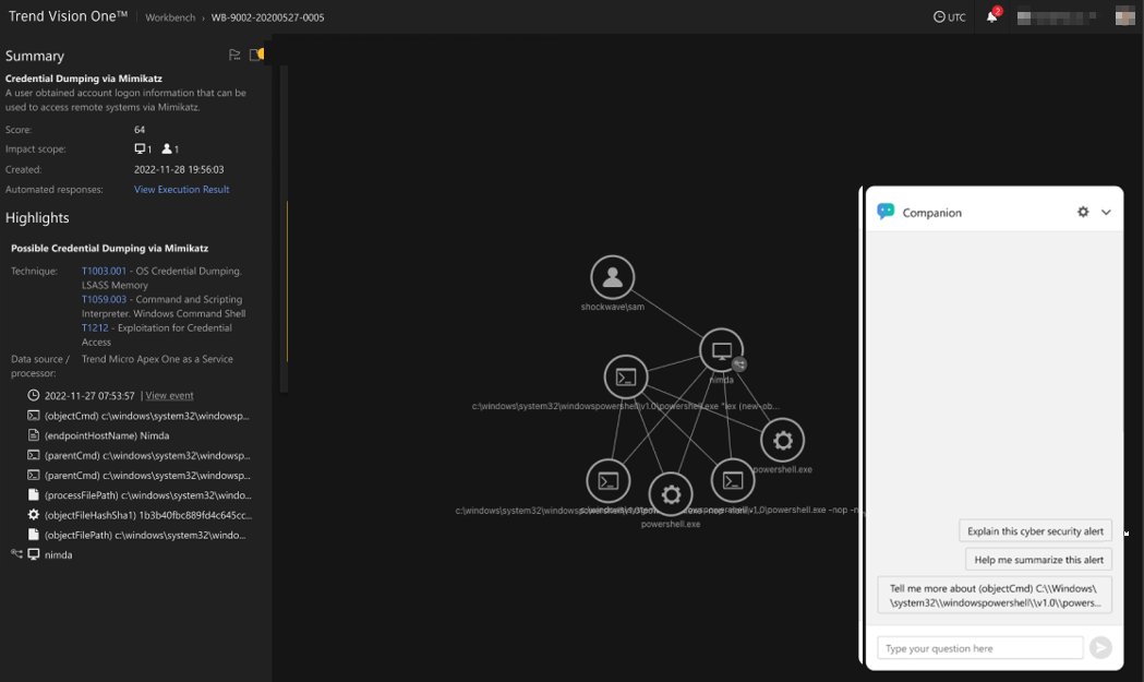 図２：Trend Vision Oneダッシュボードでのチャットによる質問のやり取り