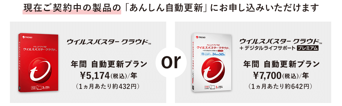 現在ご契約中の製品の「あんしん自動更新」にお申し込みいただけます