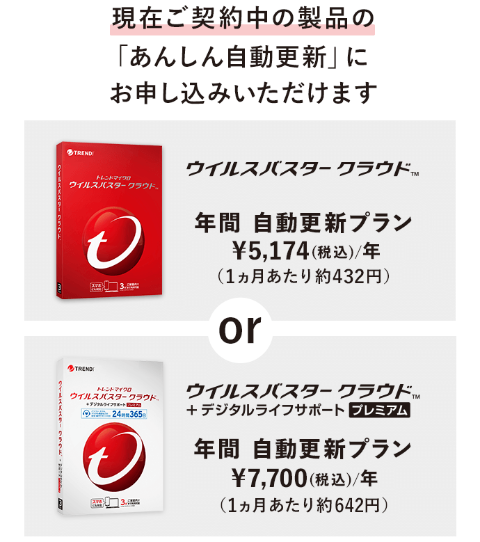 現在ご契約中の製品の「あんしん自動更新」にお申し込みいただけます