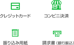 クレジットカード,コンビニ決済,振り込み用紙,請求書（銀行振込）