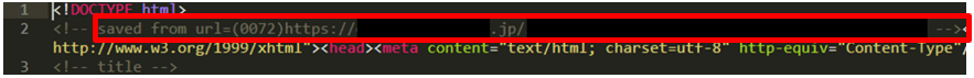 図:正規サイトからデータをコピーしたことを示す痕跡の一例(BP6が設置したとみられる詐欺サイト)※本調査中に確認したフィッシングサイトの情報から抜粋。”saved from url=”から始まる文字列は、特定のWebブラウザでWebサイトを保存した際に付加されるという特徴があり、フィッシングサイト構築者が正規Webサイトを保存したとみられる。