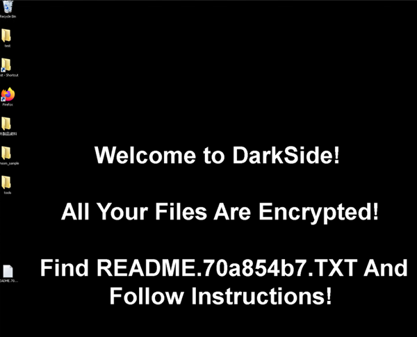 ランサムウェア「DARKSIDE」に感染したコンピューターの画面例