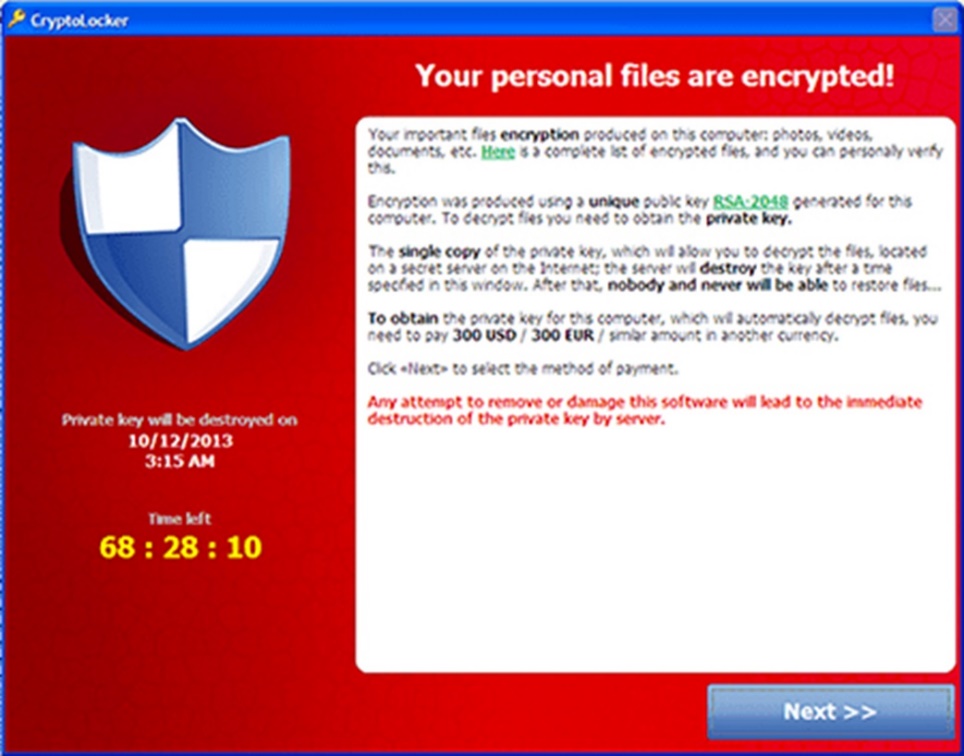 ランサムウェア「CryptoLocker」の画面例