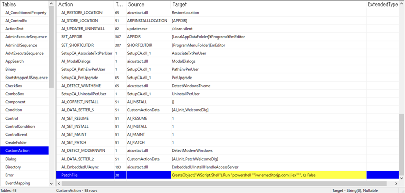 画面：不正なインストーラに含まれたスクリプト
