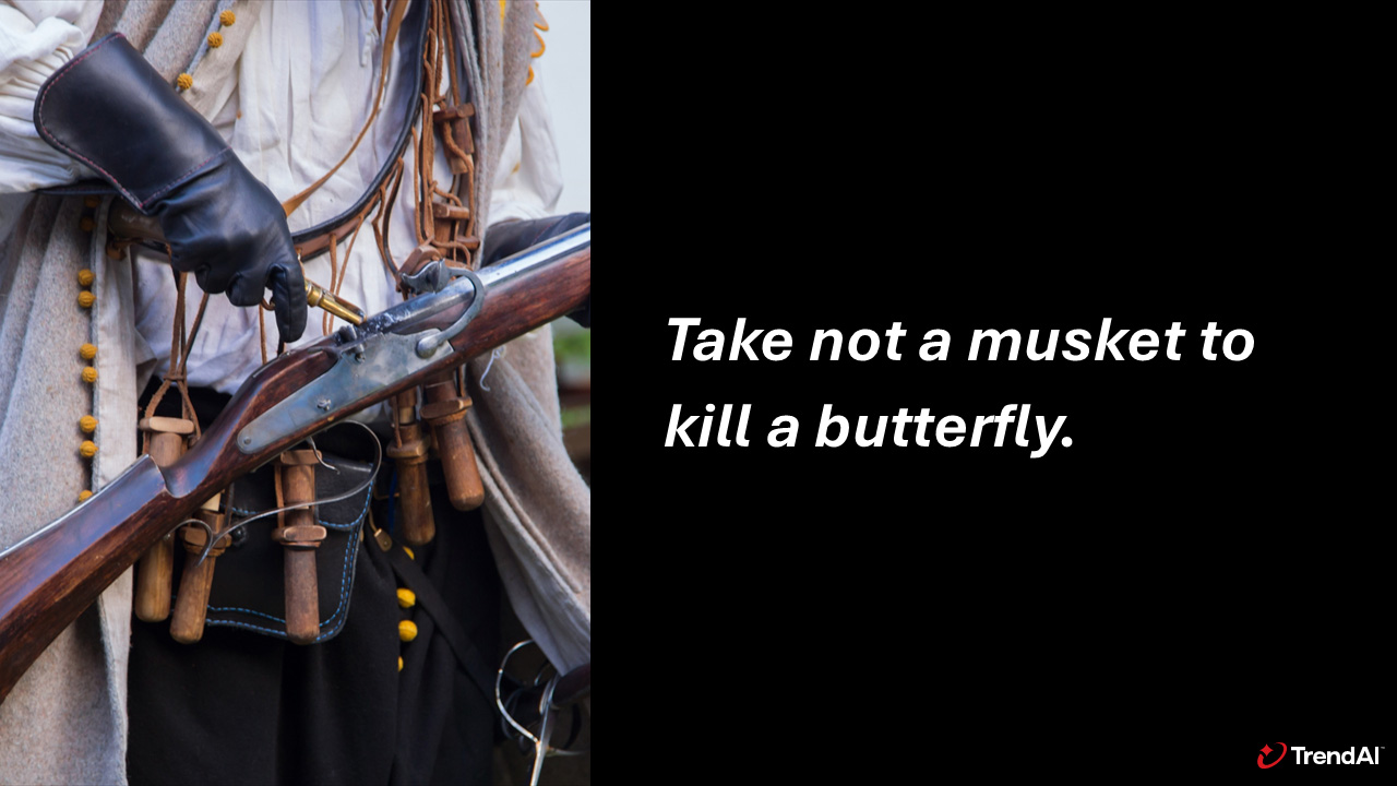 英語には「Take not a musket to kill a butterfly.（蝶を殺すのに銃を持ち出すな）」ということわざがある