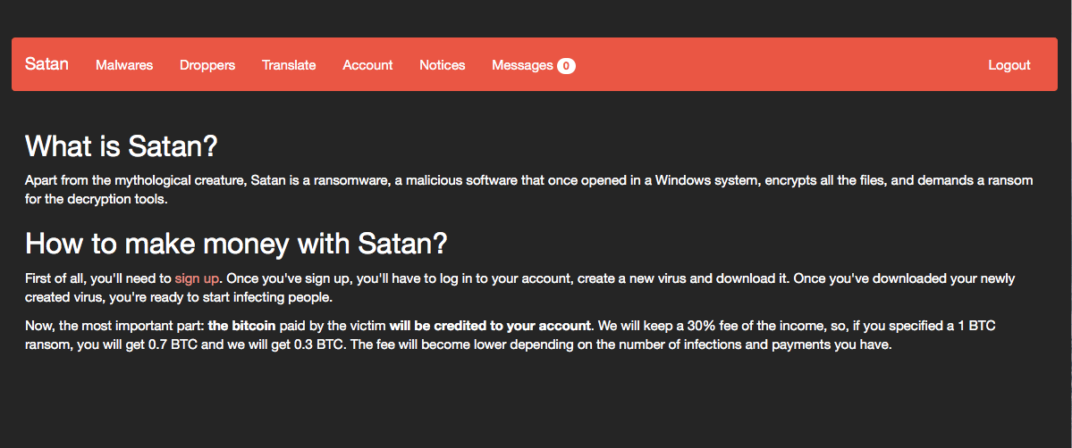 RaaS「SATAN」のサイト例