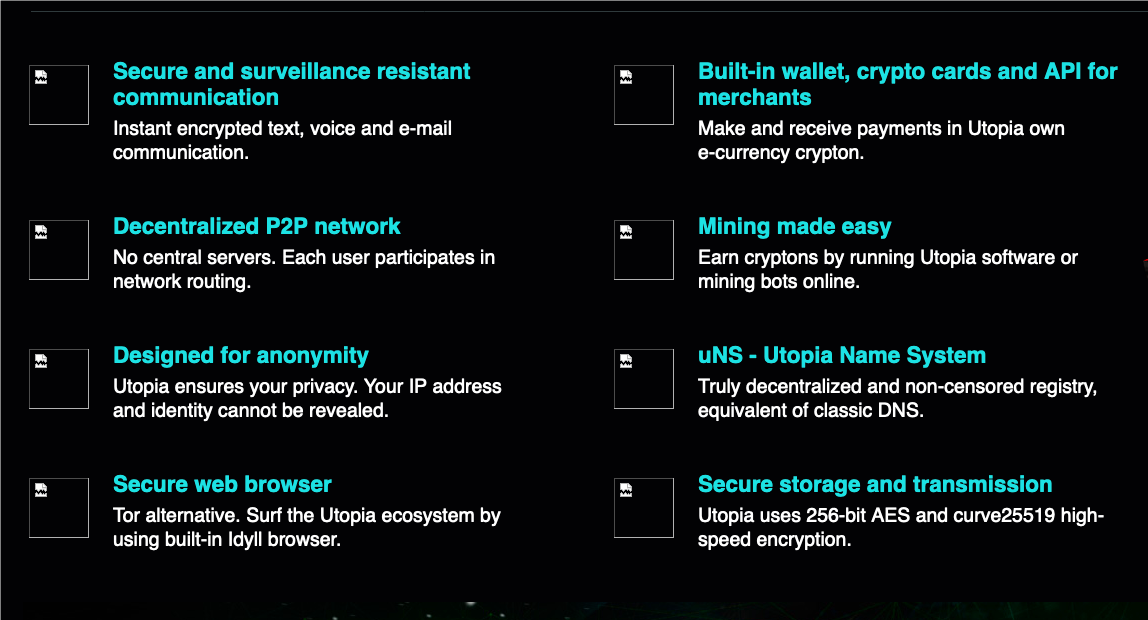 図：闇市場サイトのUtopiaが提供する「セキュリティ機能」の一覧