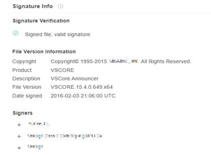 圖 1：mfeann.exe 的數位簽章資訊。