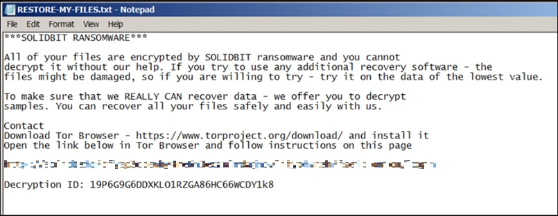 圖 17：SolidBit 勒索病毒留下的勒索訊息。