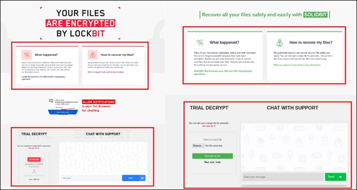 圖 19：LockBit (左) 與 SolidBit (右) 兩者的聊天支援網站長得很像。