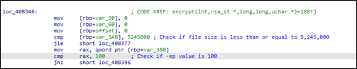 圖 13：Royal 勒索病毒會在加密之前先檢查檔案大小是否符特定條件。