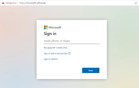 圖 3：使用 .zip 頂層網域的冒牌 Microsoft Office 登入頁面。