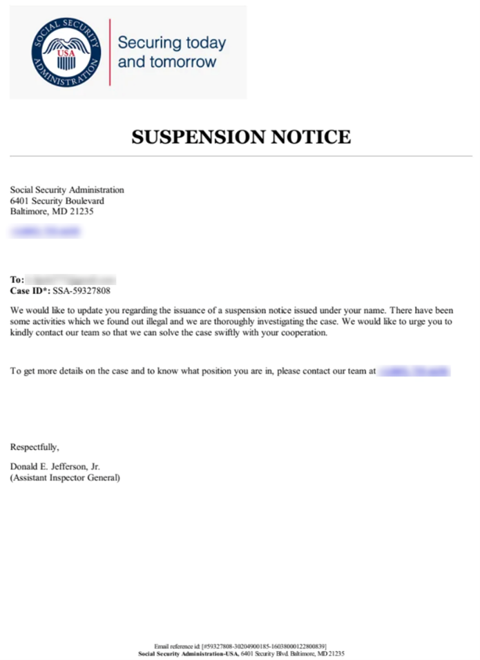 Social Security Number Suspension Scam