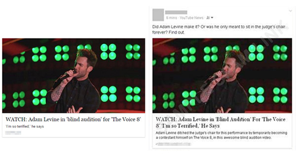 假冒的亞當‧李維 (Adam Levine) 「盲選」影片在 Facebook 上散播廣告程式